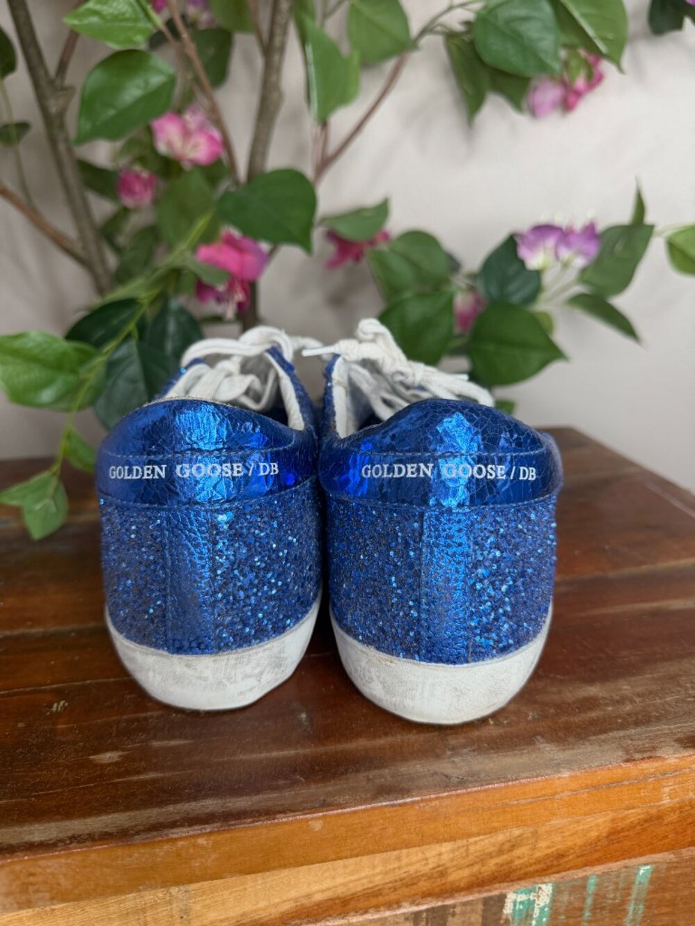 Golden Goose Blue Glitter and Leather Superstar Low Top Sneakers Size 40 - Picture 2 of 7
